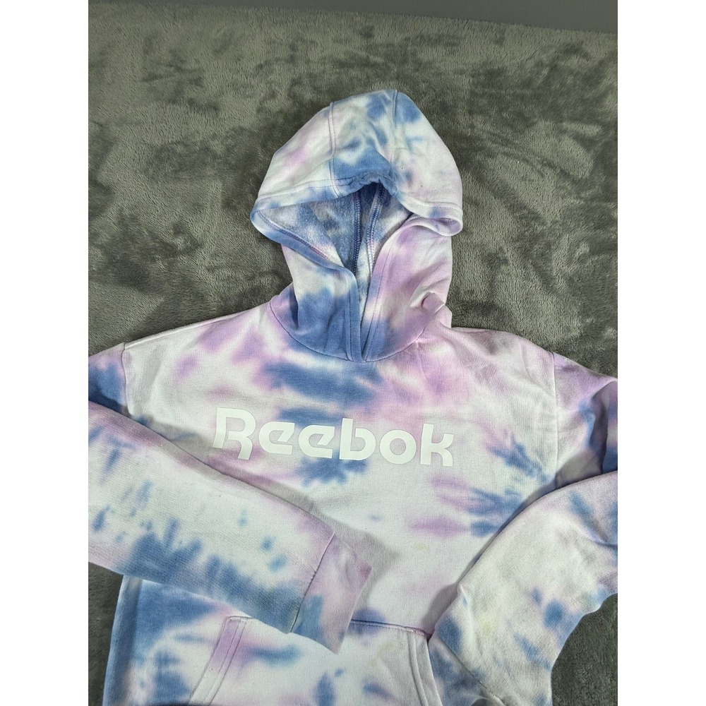 Reebok Tie Dye Hoodie Sweatshirt Pullover Blue Pink White Youth Size 12 - Picture 2 of 11